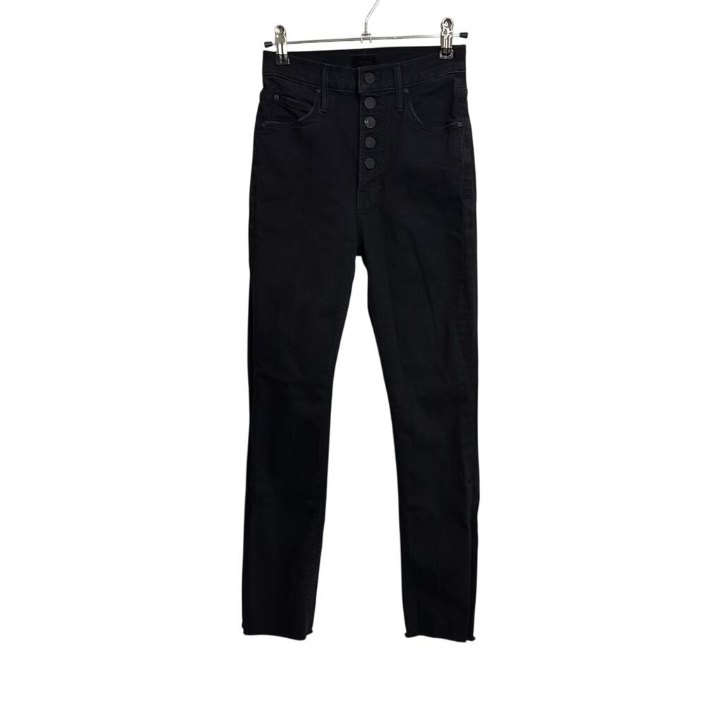 MOTHER Pixie Dazzler Jeans Women 25 Black Skinny High Rise Ankle Fray Not Guilty